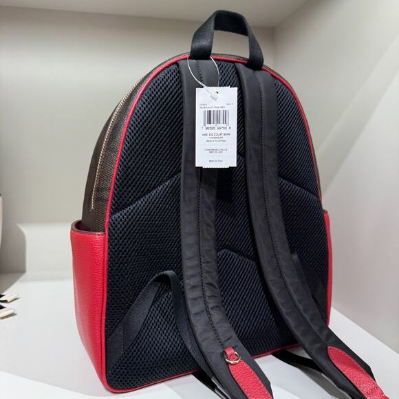 Coach Court Backpack In Signature Canvas CCK72 Walnut/True Red - Picture 3 of 11